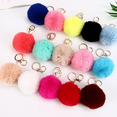 generic 8PCS Pom Pom Keychain Faux Fur Fluffy Puff Ball Keychain Keyring For Car Purse Handbag Backpack in Saudi Arabia