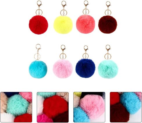 generic 8PCS Pom Pom Keychain Faux Fur Fluffy Puff Ball Keychain Keyring For Car Purse Handbag Backpack in Saudi Arabia