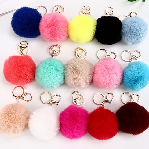generic 8PCS Pom Pom Keychain Faux Fur Fluffy Puff Ball Keychain Keyring For Car Purse Handbag Backpack in Saudi Arabia