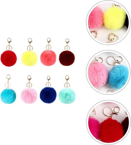 generic 8PCS Pom Pom Keychain Faux Fur Fluffy Puff Ball Keychain Keyring For Car Purse Handbag Backpack in Saudi Arabia