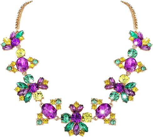 Fashion Crystal Necklace Independence Day Mardi Gras Necklace Sparkly Crystal Chunky Necklace for Women and Girls Carnival Parade Jewelry Gifts in Saudi Arabia