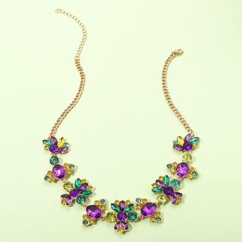Fashion Crystal Necklace Independence Day Mardi Gras Necklace Sparkly Crystal Chunky Necklace for Women and Girls Carnival Parade Jewelry Gifts in Saudi Arabia