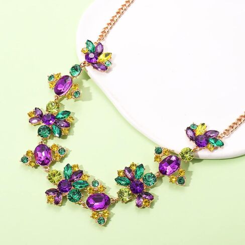 Fashion Crystal Necklace Independence Day Mardi Gras Necklace Sparkly Crystal Chunky Necklace for Women and Girls Carnival Parade Jewelry Gifts in Saudi Arabia