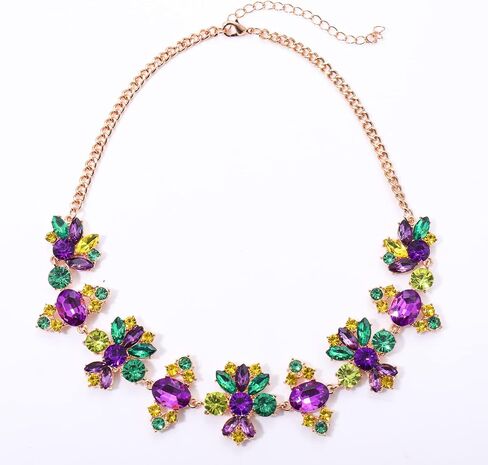 Fashion Crystal Necklace Independence Day Mardi Gras Necklace Sparkly Crystal Chunky Necklace for Women and Girls Carnival Parade Jewelry Gifts in Saudi Arabia