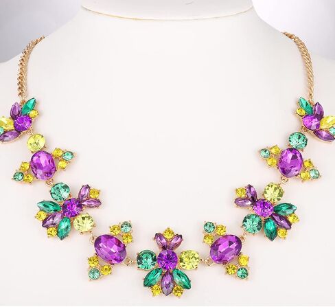 Fashion Crystal Necklace Independence Day Mardi Gras Necklace Sparkly Crystal Chunky Necklace for Women and Girls Carnival Parade Jewelry Gifts in Saudi Arabia