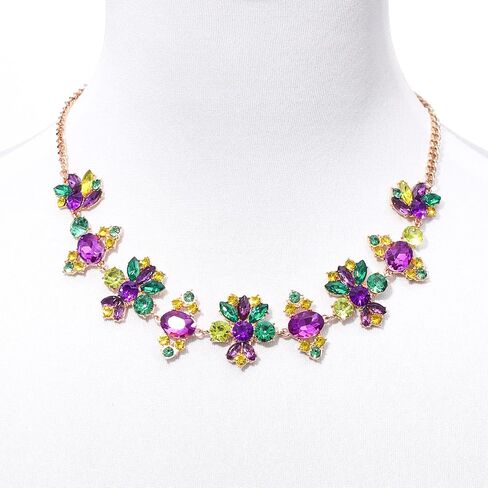 Fashion Crystal Necklace Independence Day Mardi Gras Necklace Sparkly Crystal Chunky Necklace for Women and Girls Carnival Parade Jewelry Gifts in Saudi Arabia