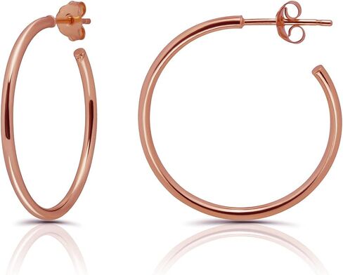 Hoops & Loops 925 Sterling Silver Open 1.5mm Thin Polished Round C-Hoop Earrings for Women Teen Girls| Silver, Yellow, Rose Gold, Black 15mm-40mm in Saudi Arabia
