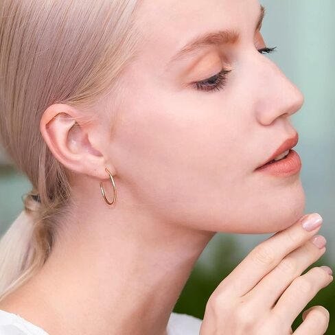 Hoops & Loops 925 Sterling Silver Open 1.5mm Thin Polished Round C-Hoop Earrings for Women Teen Girls| Silver, Yellow, Rose Gold, Black 15mm-40mm in Saudi Arabia