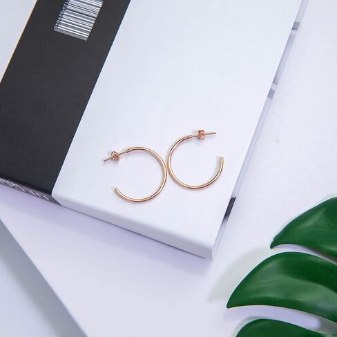 Hoops & Loops 925 Sterling Silver Open 1.5mm Thin Polished Round C-Hoop Earrings for Women Teen Girls| Silver, Yellow, Rose Gold, Black 15mm-40mm in Saudi Arabia