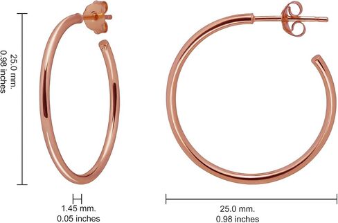 Hoops & Loops 925 Sterling Silver Open 1.5mm Thin Polished Round C-Hoop Earrings for Women Teen Girls| Silver, Yellow, Rose Gold, Black 15mm-40mm in Saudi Arabia