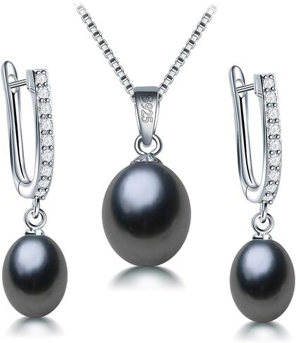 HENGSHENG Freshwater Genuine Pearl Jewelry Set Pearl Pendant Necklace&Pearl Earrings Set Zircon Dangle Drop Earrings Wedding Gift in Saudi Arabia