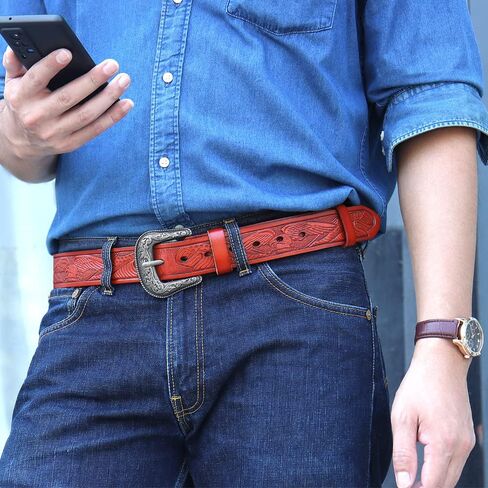 compuda Men's Leather Belt Western Cowboy Italy Genuine Leather Solid Belt For Men Jeans in Kuwait