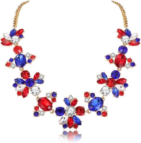 Fashion Crystal Necklace Independence Day Mardi Gras Necklace Sparkly Crystal Chunky Necklace for Women and Girls Carnival Parade Jewelry Gifts in Saudi Arabia