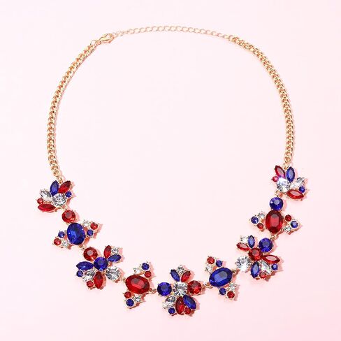 Fashion Crystal Necklace Independence Day Mardi Gras Necklace Sparkly Crystal Chunky Necklace for Women and Girls Carnival Parade Jewelry Gifts in Saudi Arabia