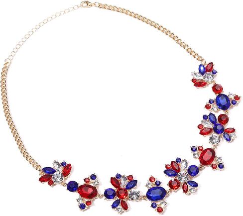Fashion Crystal Necklace Independence Day Mardi Gras Necklace Sparkly Crystal Chunky Necklace for Women and Girls Carnival Parade Jewelry Gifts in Saudi Arabia