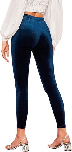 SweatyRocks Women's Velvet Leggings Winter Warm Elastic Waist Stretch Leggings Pants in Kuwait