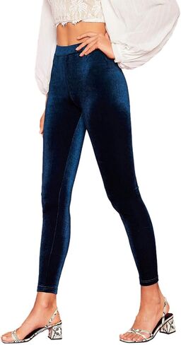 SweatyRocks Women's Velvet Leggings Winter Warm Elastic Waist Stretch Leggings Pants in Kuwait