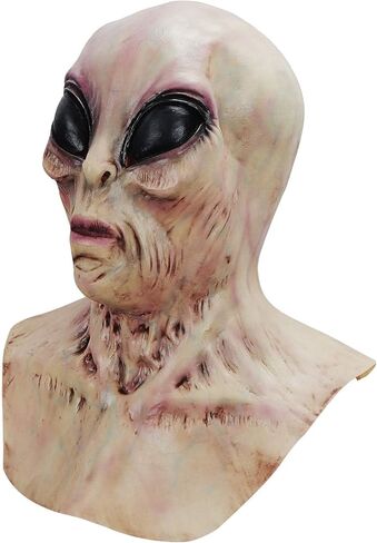 قناع هالفورد UFO الفضائي، قناع رأس للهالوين مخيف واقعي من اللاتكس للبالغين للسفر في الفضاء بعيون أرجوانية لدعائم الحفلات in Kuwait