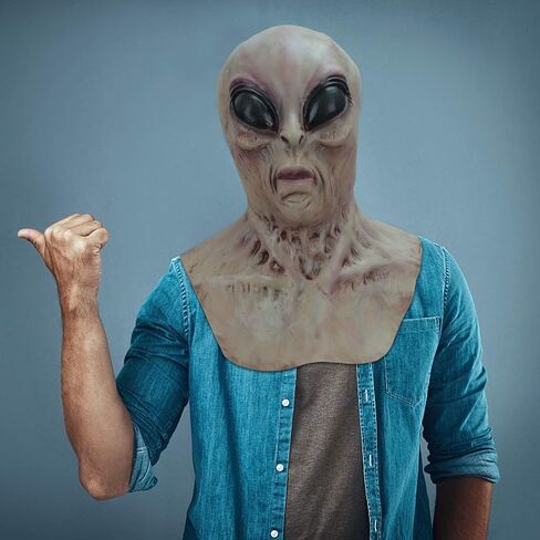 قناع هالفورد UFO الفضائي، قناع رأس للهالوين مخيف واقعي من اللاتكس للبالغين للسفر في الفضاء بعيون أرجوانية لدعائم الحفلات in Kuwait