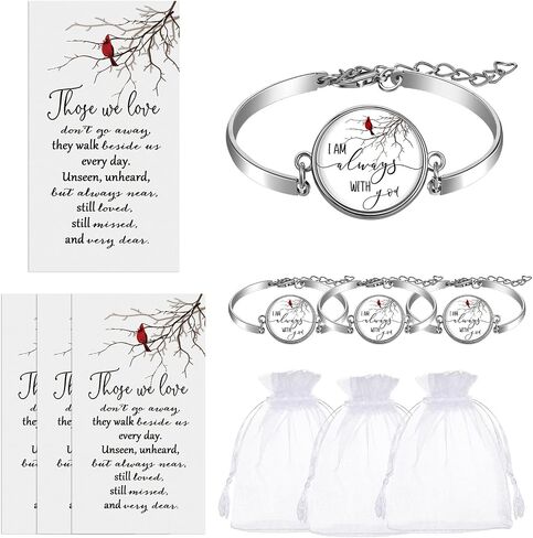 Unittype Memorial Gifts Cardinal Memorial Bracelet Jewelry Bangle Sympathy Gift Soul Poem Card Remembrance Gifts Cardinal Gifts(3 Sets) in Saudi Arabia