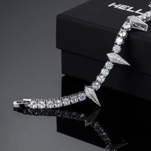 HELLOICE سوار تنس للرجال محاربة الأسنان والمخلب سوار 5 مم مثلج خارج سوار التنس زركون الماس 18 قيراط سوار مطلي بالذهب الأسود in Kuwait