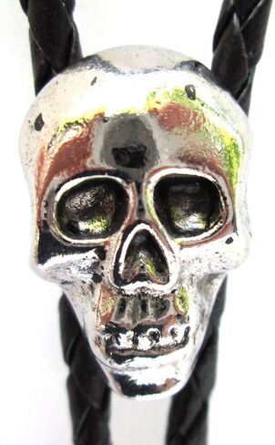 Dangerous Threads Western Bolo Tie with Cast Skull Ornament; Antiqued Finish in Saudi Arabia