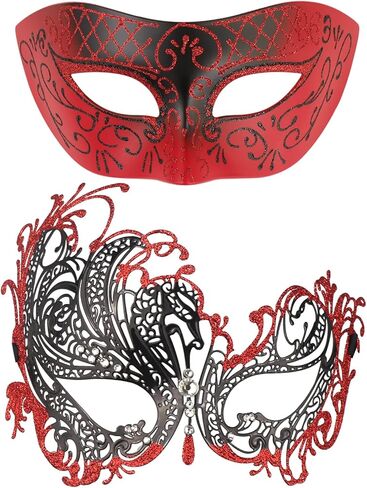 الأزواج أقنعة تنكرية أقنعة معدنية ماردي غرا حفلة موسيقية قناع البندقية حزب قناع هالوين ازياء التبعي in Kuwait