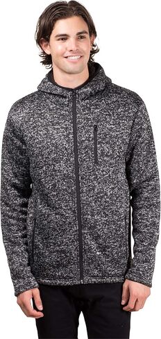 Brooklyn Surf Men's Sherpa Lined Cozy Knit Full Zip Hoodie, Black Marled Gray, Small in Saudi Arabia