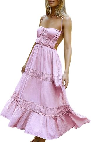 HeSaYep Sexy Dress for Women 2024 Trendy Summer Backless Flowy Dress Spaghetti Strap Maxi Dress in Kuwait