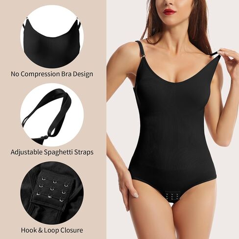 J-pone Shapewear Bodysuit Women Tummy Control Spaghetti Strap Stretch Slimming Body Shaper, 2 Piece in Kuwait