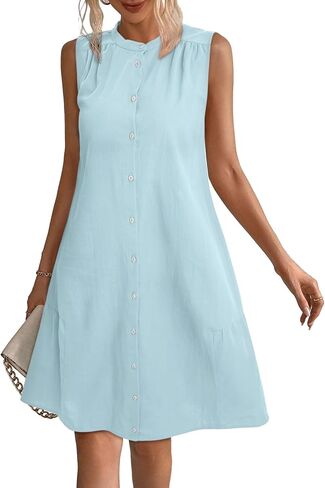 فستان صيفي نسائي من ZaBERRY برقبة دائرية وأزرار سفلية، فساتين قميص قطنية للنساء 2024 in Kuwait