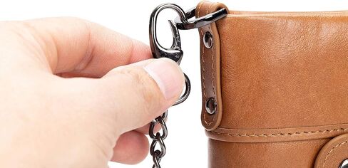 محفظة BULLCAPTAIN الجلدية للرجال مع سلسلة مضادة للسرقة، جلد طبيعي RFID حجب محافظ بمشبك عتيقة ثنائية الطي، حامل بطاقات متعدد الوظائف، محفظة بسيطة، جيب للعملات المعدنية بسحاب مع نافذة لبطاقة الهوية (قهوة) in Kuwait