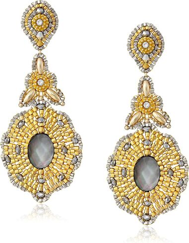 Miguel Ases Long Golden Drop with Mother-Of-Pearl Center Earrings in Saudi Arabia