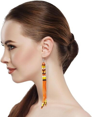 One of a kind Tribal Extra Long Beaded Statement Earrings Handmade in Saudi Arabia