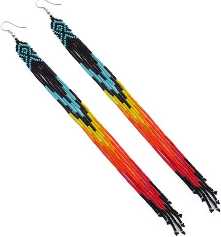 One of a kind Tribal Extra Long Beaded Statement Earrings Handmade in Saudi Arabia