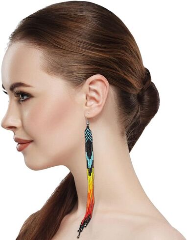 One of a kind Tribal Extra Long Beaded Statement Earrings Handmade in Saudi Arabia