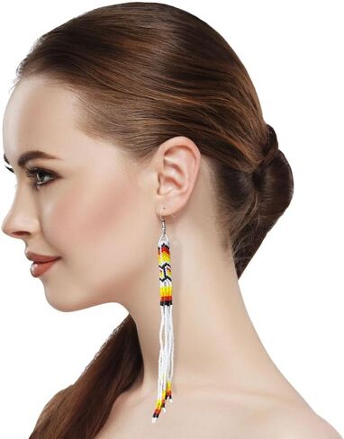 One of a kind Tribal Extra Long Beaded Statement Earrings Handmade in Saudi Arabia