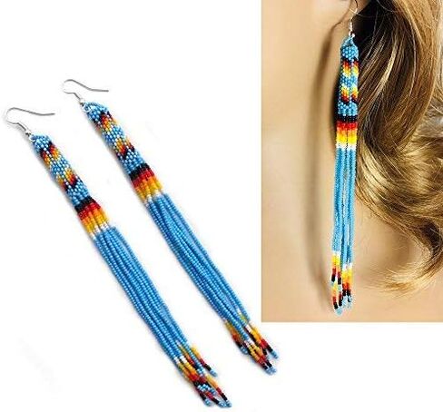 One of a kind Tribal Extra Long Beaded Statement Earrings Handmade in Saudi Arabia