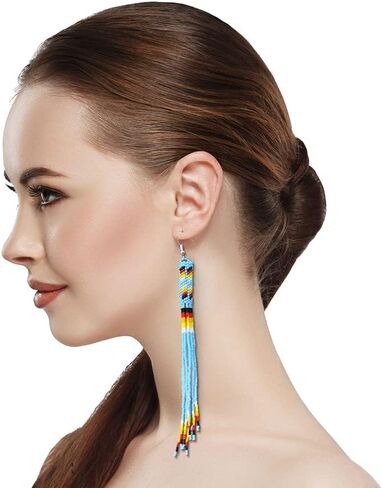 One of a kind Tribal Extra Long Beaded Statement Earrings Handmade in Saudi Arabia