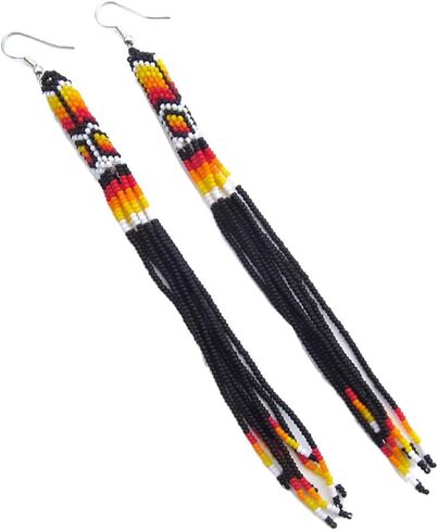 One of a kind Tribal Extra Long Beaded Statement Earrings Handmade in Saudi Arabia