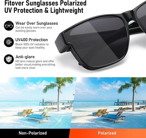 GEGURI Polarized Sunglasses Fit Over Glasses for Men Women, Oversized Square Sun Glasses UV400 Protection Shades in Saudi Arabia