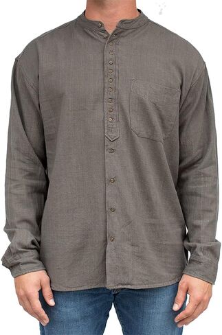 Civilian Irish Grandfather Collarless Shirt, Cotton and Linen Long-Sleeve Traditional Irish Shirt in Saudi Arabia