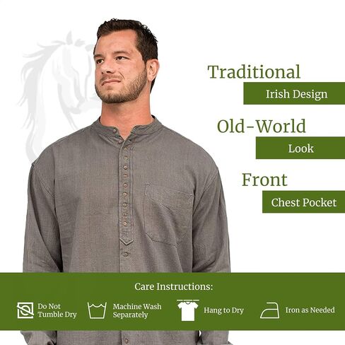 Civilian Irish Grandfather Collarless Shirt, Cotton and Linen Long-Sleeve Traditional Irish Shirt in Saudi Arabia