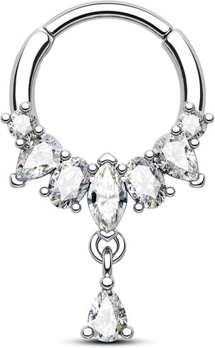 مجوهرات مون كراش تتدلى حلقات الحاجز 16 جرام مجوهرات الحاجز الفضي سباركلي هيليكس دايث أقراط للنساء واضح تشيكوسلوفاكيا دايث ثقب المجوهرات الفولاذ المقاوم للصدأ هيبوالرجينيك in Kuwait