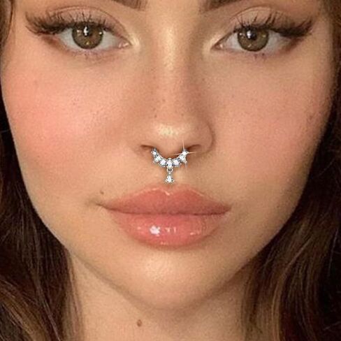 مجوهرات مون كراش تتدلى حلقات الحاجز 16 جرام مجوهرات الحاجز الفضي سباركلي هيليكس دايث أقراط للنساء واضح تشيكوسلوفاكيا دايث ثقب المجوهرات الفولاذ المقاوم للصدأ هيبوالرجينيك in Kuwait