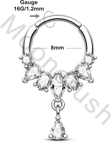 مجوهرات مون كراش تتدلى حلقات الحاجز 16 جرام مجوهرات الحاجز الفضي سباركلي هيليكس دايث أقراط للنساء واضح تشيكوسلوفاكيا دايث ثقب المجوهرات الفولاذ المقاوم للصدأ هيبوالرجينيك in Kuwait