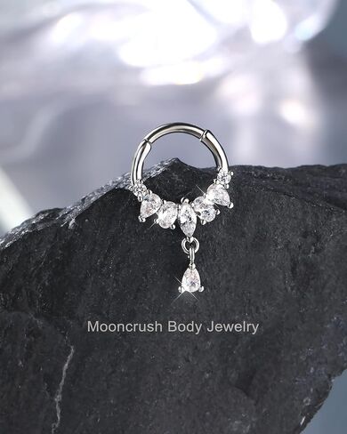 مجوهرات مون كراش تتدلى حلقات الحاجز 16 جرام مجوهرات الحاجز الفضي سباركلي هيليكس دايث أقراط للنساء واضح تشيكوسلوفاكيا دايث ثقب المجوهرات الفولاذ المقاوم للصدأ هيبوالرجينيك in Kuwait