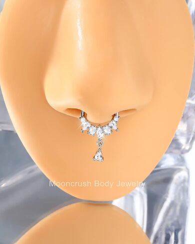 مجوهرات مون كراش تتدلى حلقات الحاجز 16 جرام مجوهرات الحاجز الفضي سباركلي هيليكس دايث أقراط للنساء واضح تشيكوسلوفاكيا دايث ثقب المجوهرات الفولاذ المقاوم للصدأ هيبوالرجينيك in Kuwait