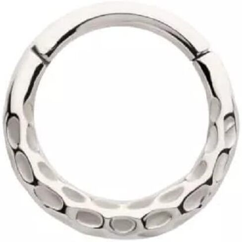 Pierced Owl 16GA 316L Stainless Steel Hammered Pattern Hinged Segment Ring in Saudi Arabia