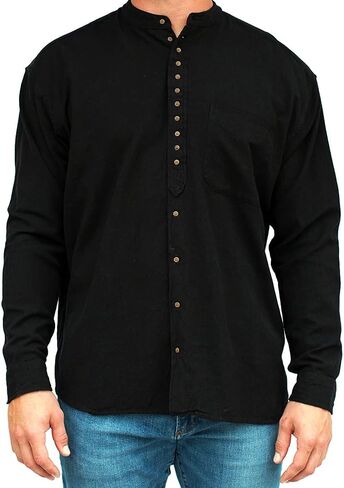 Civilian Irish Grandfather Collarless Shirt, Cotton and Linen Long-Sleeve Traditional Irish Shirt in Saudi Arabia